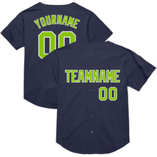 Load image into Gallery viewer, Custom Navy Neon Green-White Mesh Authentic Throwback Baseball Jersey