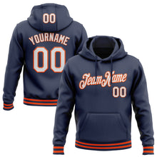 Load image into Gallery viewer, Custom Stitched Navy White-Orange Sports Pullover Sweatshirt Hoodie