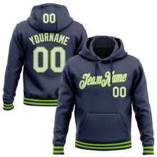 Load image into Gallery viewer, Custom Stitched Navy White-Neon Green Sports Pullover Sweatshirt Hoodie
