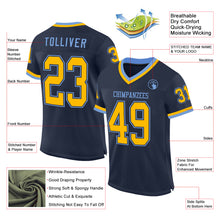 Load image into Gallery viewer, Custom Navy Gold-Light Blue Mesh Authentic Throwback Football Jersey