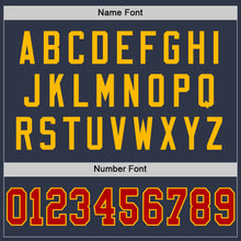 Load image into Gallery viewer, Custom Navy Red-Gold Mesh Authentic Throwback Football Jersey