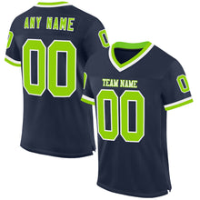 Load image into Gallery viewer, Custom Navy Neon Green-White Mesh Authentic Throwback Football Jersey