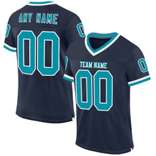 Load image into Gallery viewer, Custom Navy Teal-White Mesh Authentic Throwback Football Jersey