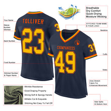 Load image into Gallery viewer, Custom Navy Gold-Orange Mesh Authentic Throwback Football Jersey