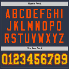 Load image into Gallery viewer, Custom Navy Gold-Orange Mesh Authentic Throwback Football Jersey