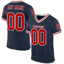 Load image into Gallery viewer, Custom Navy Red-White Mesh Authentic Throwback Football Jersey