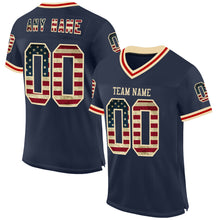 Load image into Gallery viewer, Custom Navy Vintage USA Flag Cream-Red Mesh Authentic Throwback Football Jersey