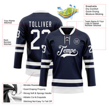 Load image into Gallery viewer, Custom Navy White Hockey Lace Neck Jersey