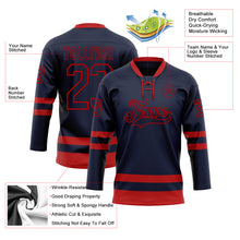 Load image into Gallery viewer, Custom Navy Red Hockey Lace Neck Jersey