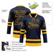 Load image into Gallery viewer, Custom Navy Gold Hockey Lace Neck Jersey