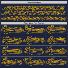 Load image into Gallery viewer, Custom Navy Gold Hockey Lace Neck Jersey