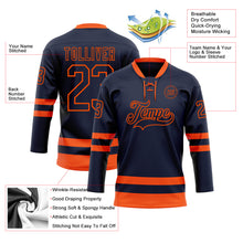 Load image into Gallery viewer, Custom Navy Orange Hockey Lace Neck Jersey