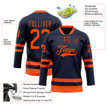 Load image into Gallery viewer, Custom Navy Orange Hockey Lace Neck Jersey