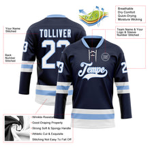 Load image into Gallery viewer, Custom Navy White-Light Blue Hockey Lace Neck Jersey