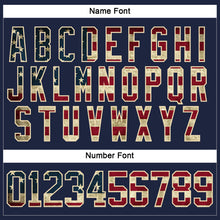 Load image into Gallery viewer, Custom Navy Vintage USA Flag Cream-Crimson Hockey Lace Neck Jersey