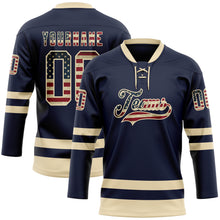 Load image into Gallery viewer, Custom Navy Vintage USA Flag-Cream Hockey Lace Neck Jersey