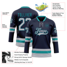Load image into Gallery viewer, Custom Navy Gray-Teal Hockey Lace Neck Jersey
