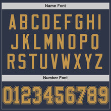 Load image into Gallery viewer, Custom Navy Old Gold Mesh Authentic Throwback Football Jersey