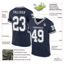 Load image into Gallery viewer, Custom Navy White Mesh Authentic Throwback Football Jersey