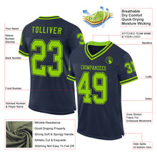 Load image into Gallery viewer, Custom Navy Neon Green Mesh Authentic Throwback Football Jersey