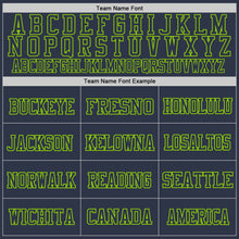 Load image into Gallery viewer, Custom Navy Neon Green Mesh Authentic Throwback Football Jersey