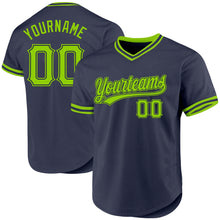 Load image into Gallery viewer, Custom Navy Neon Green Authentic Throwback Baseball Jersey