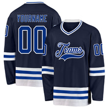 Load image into Gallery viewer, Custom Navy Royal-White Hockey Jersey