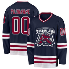 Load image into Gallery viewer, Custom Navy Maroon-White Hockey Jersey