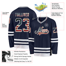 Load image into Gallery viewer, Custom Navy Vintage USA Flag-White Hockey Jersey