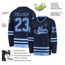 Load image into Gallery viewer, Custom Navy Light Blue Hockey Jersey