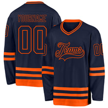 Load image into Gallery viewer, Custom Navy Orange Hockey Jersey
