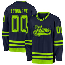 Load image into Gallery viewer, Custom Navy Neon Green Hockey Jersey