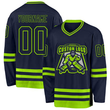 Load image into Gallery viewer, Custom Navy Neon Green Hockey Jersey