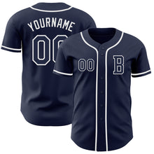 Load image into Gallery viewer, Custom Navy White Authentic Baseball Jersey