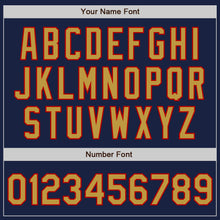 Load image into Gallery viewer, Custom Navy Old Gold-Red Authentic Baseball Jersey