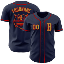 Load image into Gallery viewer, Custom Navy Old Gold-Red Authentic Baseball Jersey