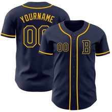Load image into Gallery viewer, Custom Navy Gold Authentic Baseball Jersey
