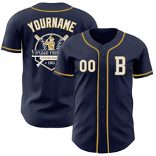 Load image into Gallery viewer, Custom Navy White-Old Gold Authentic Baseball Jersey