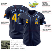 Load image into Gallery viewer, Custom Navy Gold-Light Blue Authentic Baseball Jersey