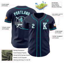 Load image into Gallery viewer, Custom Navy White-Teal Authentic Baseball Jersey