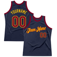 Load image into Gallery viewer, Custom Navy Maroon-Gold Authentic Throwback Basketball Jersey
