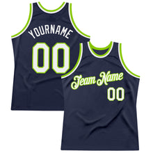 Load image into Gallery viewer, Custom Navy White-Neon Green Authentic Throwback Basketball Jersey