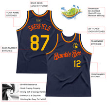 Load image into Gallery viewer, Custom Navy Gold-Orange Authentic Throwback Basketball Jersey