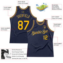 Load image into Gallery viewer, Custom Navy Gold-Old Gold Authentic Throwback Basketball Jersey
