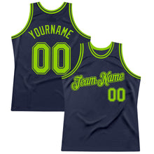Load image into Gallery viewer, Custom Navy Neon Green Authentic Throwback Basketball Jersey