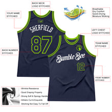 Load image into Gallery viewer, Custom Navy Neon Green-White Authentic Throwback Basketball Jersey