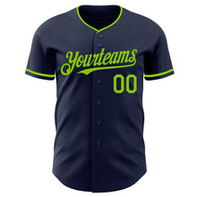 Load image into Gallery viewer, Custom Navy Neon Green Authentic Baseball Jersey