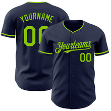 Load image into Gallery viewer, Custom Navy Neon Green Authentic Baseball Jersey