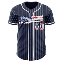 Load image into Gallery viewer, Custom Navy White Pinstripe USA Flag Authentic Baseball Jersey