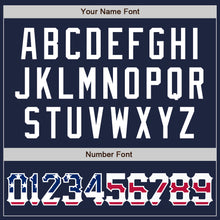 Load image into Gallery viewer, Custom Navy White Pinstripe USA Flag Authentic Baseball Jersey